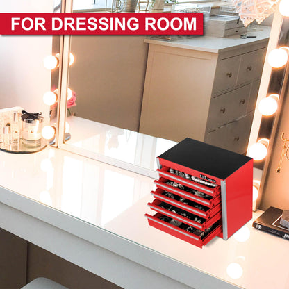 P.I.T. Mini Tool Box 8.6"W X 4.6"D, Portable 5-Drawer Micro Steel Stackable Toolbox with Liner, Red Cute Tool Case for Small Tools Parts Storage, Home DIY
