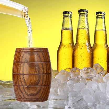 IUAQDP 2 Pieces Novelty Wood Barrel Shaped Wooden Drinking Beer Tea Cup, Home Decor Camping Cup