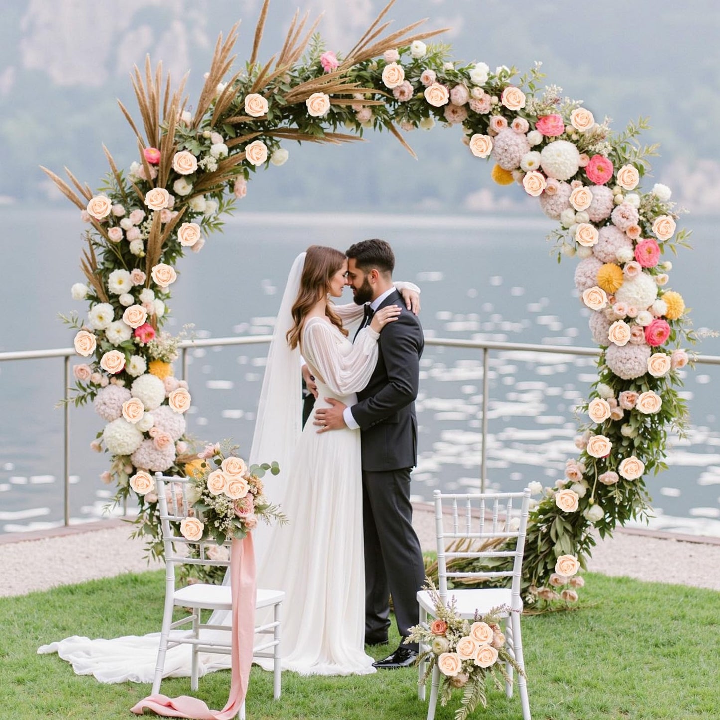 50 Pcs Champagne Roses Artificial Flowers, Real Touch Velvet Roses Bouquet Fake Flowers Bulk, Artificial Roses with Long Stems for Birthday Gift Women Mom DIY Bridal Wedding Centerpiece Decorations