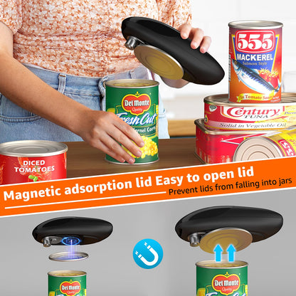 electriccan opener, automatic can opener, one-button operation, with smooth edge design suitable for the elderly, portable kitchen tool, suitable for most can sizes.