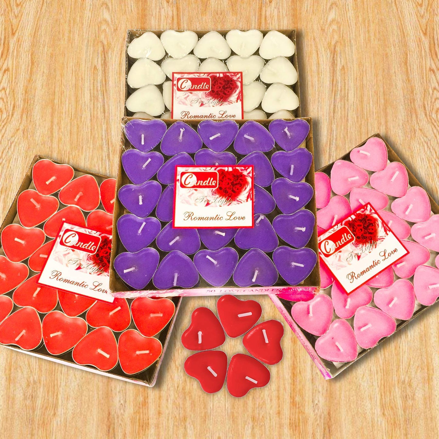 50Pack Heart Shaped Tealight Candles(25x2 Layers),Romantic Love Unscented Tea Lights Candles,Dripless & Long Lasting Smokeless Mini Tealight Candles for Romantic Decor,Pool,Home,Wedding (Red)