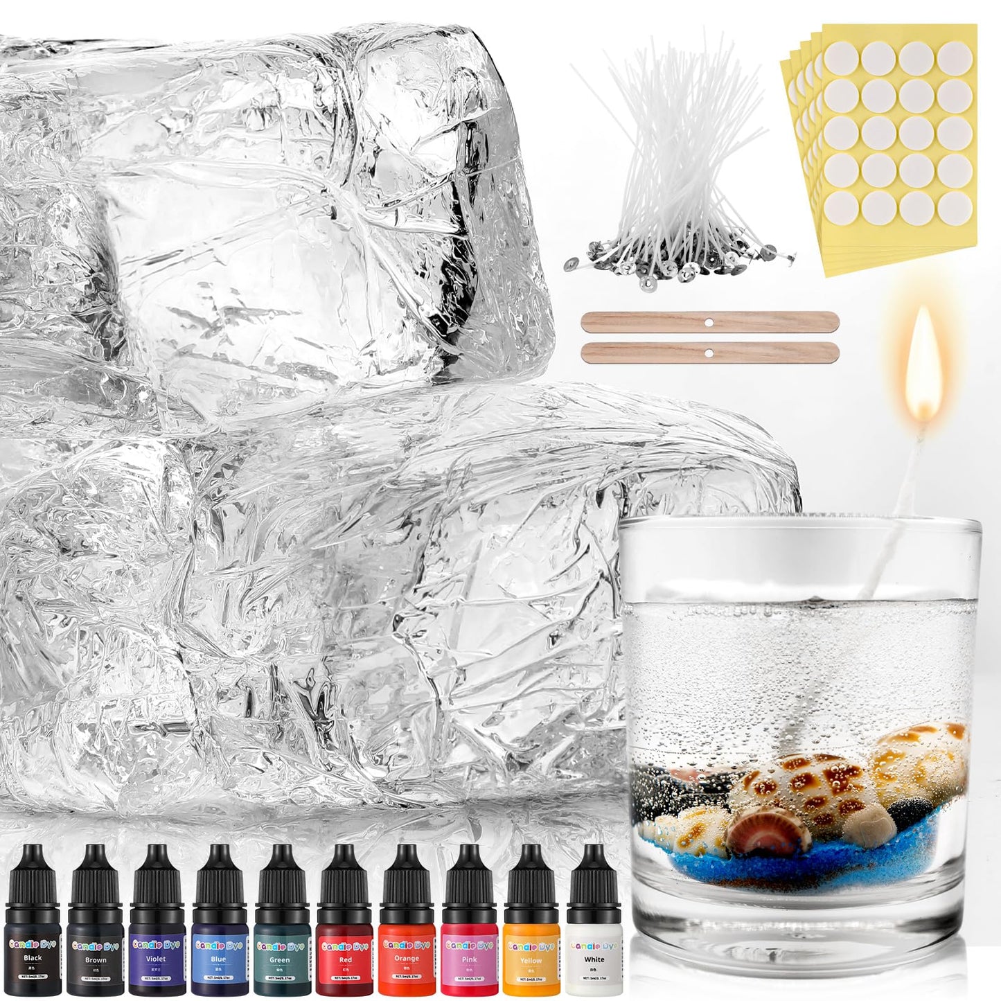 Heigble 6.6 lb Gel Candle Wax Making Clear Handmade High Density Jelly Candle Wax with Wick and Stickers with Dye for DIY Making Kit