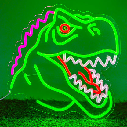 Dinosaur Neon Sign Lights for Wall Decor, T-REX LED Sign for Room and Man Cave Decor, Dimmable Powered LED Signs for Bedroom, Man Cave Party, Birthday Christmas Gift (T-REX Green)