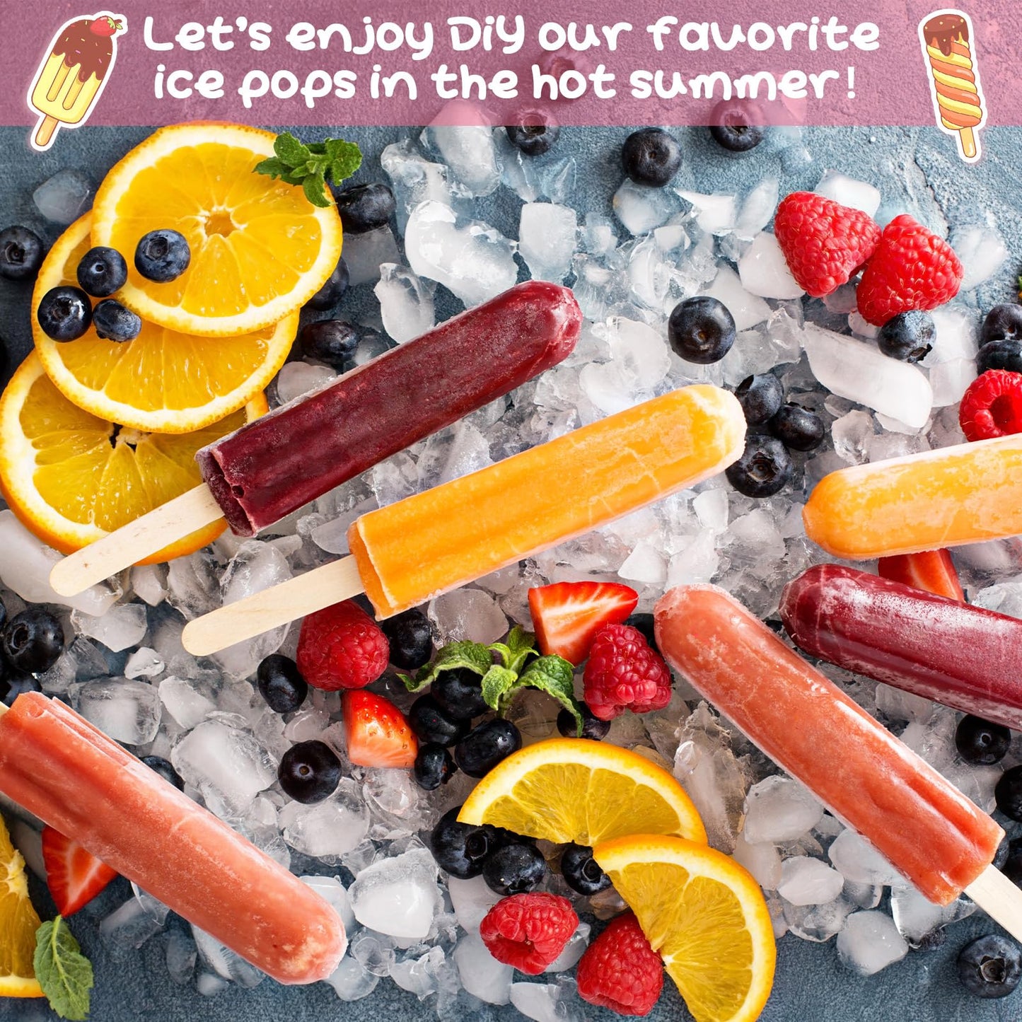 Patelai 500 Pcs Ice Lolly Sticks and Plastic Bags Set, Clear Self-adhesive Plastic Bags and Ice Lolly Sticks for Family Gathering Summer Party, 4.49 Inch, 8.27 x 3.15 Inch