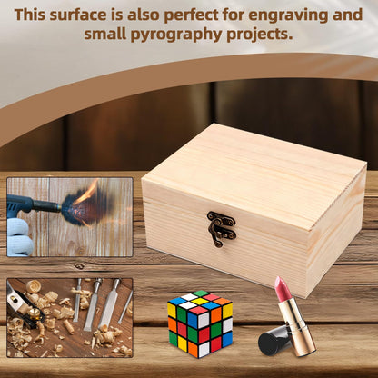 VIKOS Products Unfinished Unpainted Wooden Box with Hinged Lid for Crafts DIY Storage Jewelry Plain Pine Box - Small 6.7"x5.1"x3.1" - 2-Pack