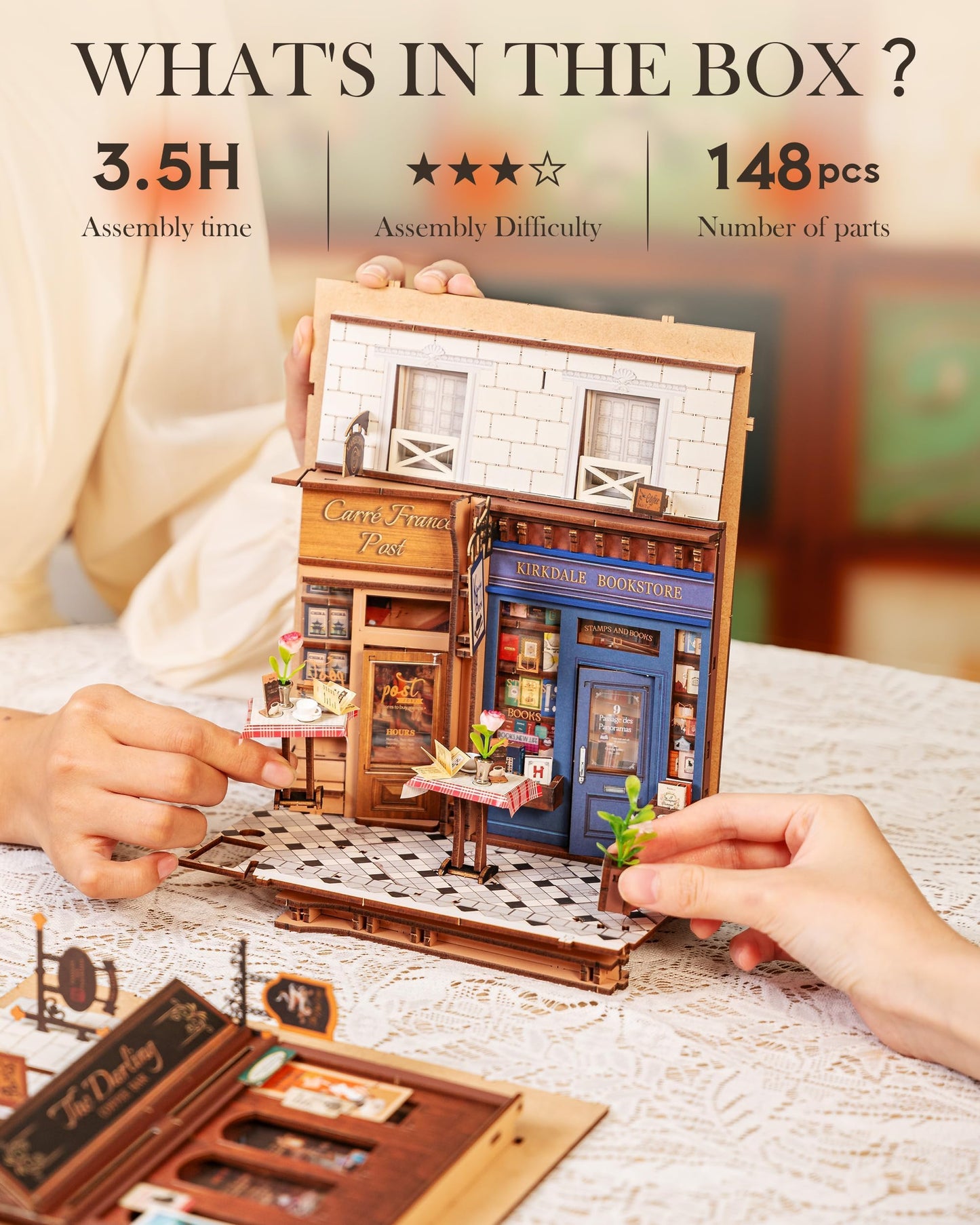 Rolife 3.5 hrs Beginner Friendly Book Nook - 3D Wooden Puzzle with LED Lights and Dust Cover - DIY Miniature House Kit Bookshelf Insert Decor - Arcade Dating (TGB10)
