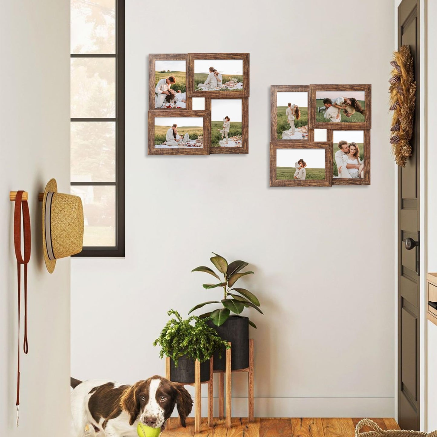 YESKAY 4x6 Collage Picture Frames, Multi Family Photo Frame with Real Glass, Displays Four 4x6 Photo, Wall Decor Wall Hanging or Tabletop, Rustic Brown