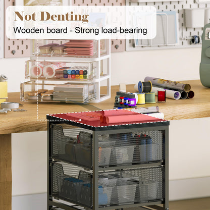 Rolling Cart with Drawers, 4-Drawer Storage Cart on Wheels with Wooden Top, Metal Utility Cart with Storage Drawers, Craft Storage Art Cart for Classroom, Office, Kitchen, Bedroom,Patent Pending