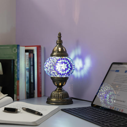 KRAFTSTORIES Turkish Mosaic Lamp Kit DIY Glass Decorative Table Bedside Night Light Tabletop for Living Room Bedroom | Make Your Own Lamp | Antique Bronze Base (Blue)
