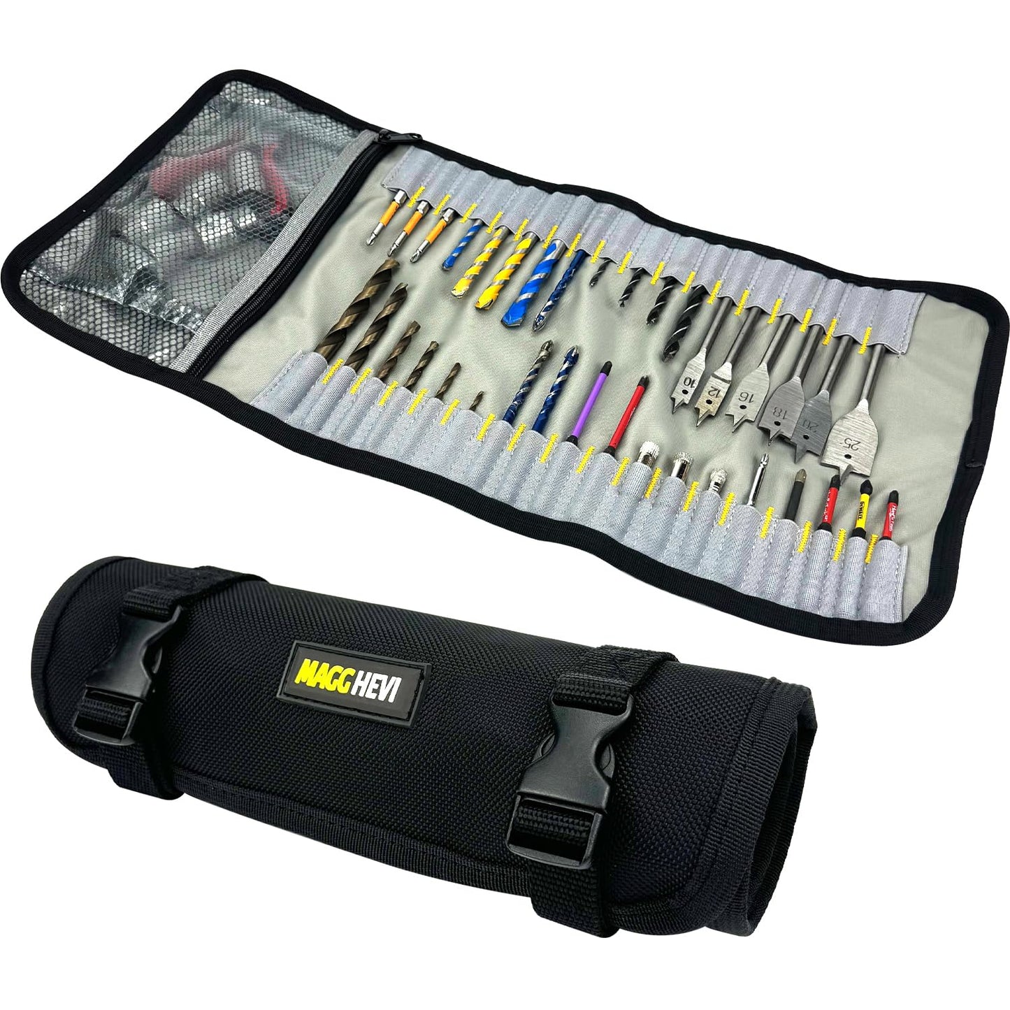 [MAGG HEVI] Drill Bit Organizer Bag,Thick Wear-Resistant Oxford Tool Case Holds 36 Bits,Small Tool Pouch with Zipper,Portable Socket Organizer for Carpenter,Mechanic,DIY Enthusiasts (CASE ONLY)