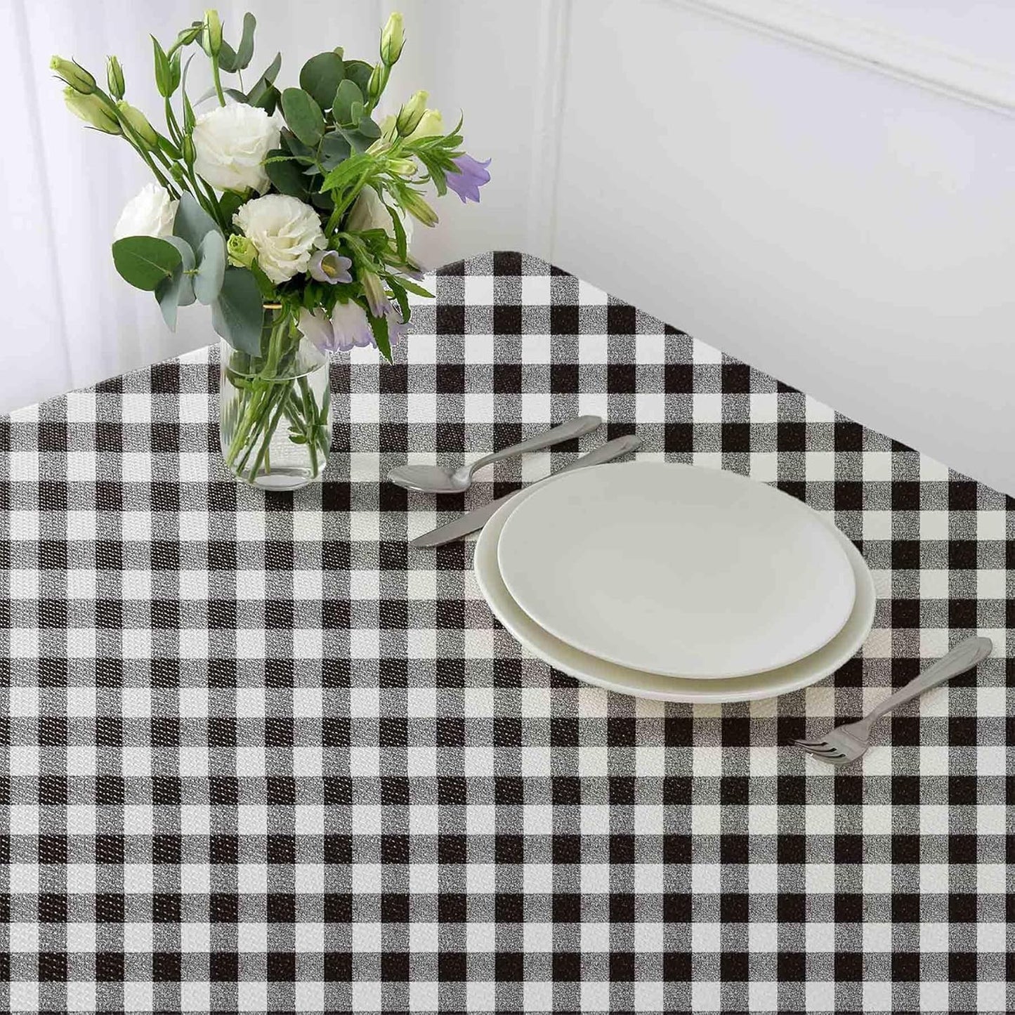 Artisan Flair Black and White Checkered Tablecloth, Flannel, 54 x 72" for Family Dinners or Gatherings