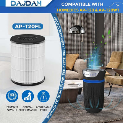 AP-T20 AP-T20FL Replacement Filters Compatible with Homedics Air Purifier Filter Replacement for Homedics Total Clean 3 in 1 Air Purifier Models AP-T20 and AP-T20W, 2-Pack