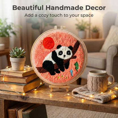 TINKAZ Panda Punch Needle Kit for Beginners, DIY Embroidery Starter Set with Yarn, Fabric & Hoop, Cute Handmade Needlepoint Craft Kit for Home Décor & Gift
