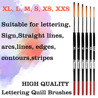 Sdanart Lettering Quill Brushes, 6 pcs Lettering Brushes for Sign Painting, Professional Pinstriping Brush Sign Painting Brushes Pinstripe Brush Striping Brush ， Paint Brush Size XL, L, M, S, XS, XXS