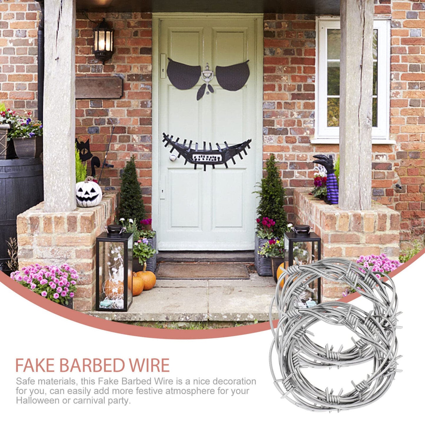 Gadpiparty Fake 2pcs Fake Barbed Wire Halloween Plastic Decoration Prop Gray Garland Halloween Decoration Barbed Wires Props Haunted House Layout Barbwire