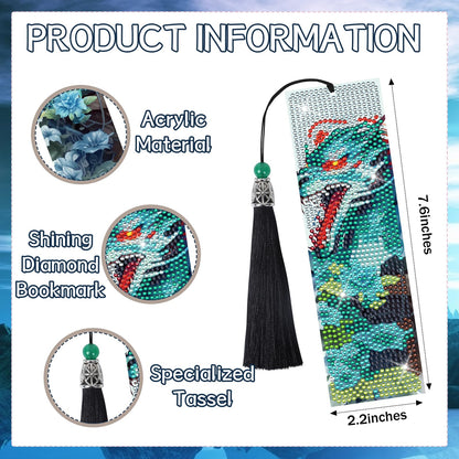 Sitsink Dragon Art Kits - 6 Pc Diamond Bookmarks with Tassels, Fantasy Creature Dragon Painting Kits for Adults