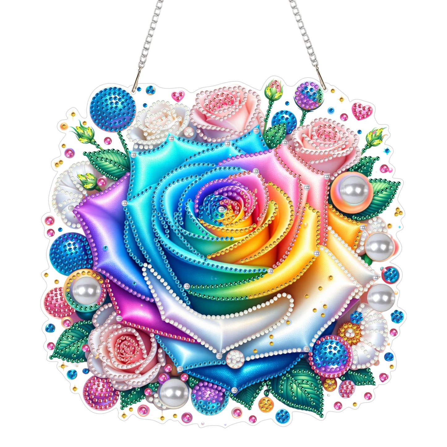 Yunzlly DIY Hanging Diamond Art Pendant Kit, Special Crystal Double Sided Diamonds Painting Ornament Kit for Adults, Acrylic Gem Painting Board for Window&Door&Wall (Rose Flower)