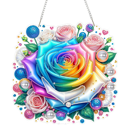 Yunzlly DIY Hanging Diamond Art Pendant Kit, Special Crystal Double Sided Diamonds Painting Ornament Kit for Adults, Acrylic Gem Painting Board for Window&Door&Wall (Rose Flower)