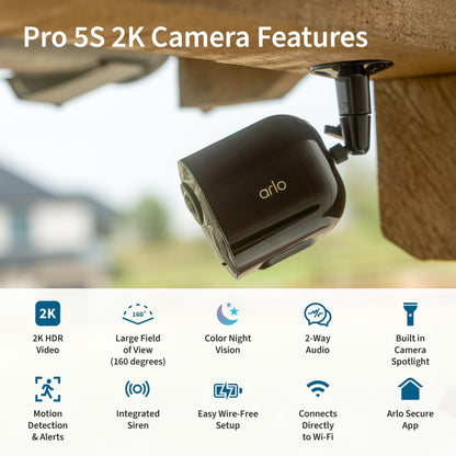 Arlo Pro 5S Spotlight Security Camera 2K HDR | Outdoor | Wireless | Dual-Band Wi-Fi Connects to Strongest Network |12X Zoom, 2-Way Audio, Siren, Color Night Vision,Live Stream(White, 4 Cameras)