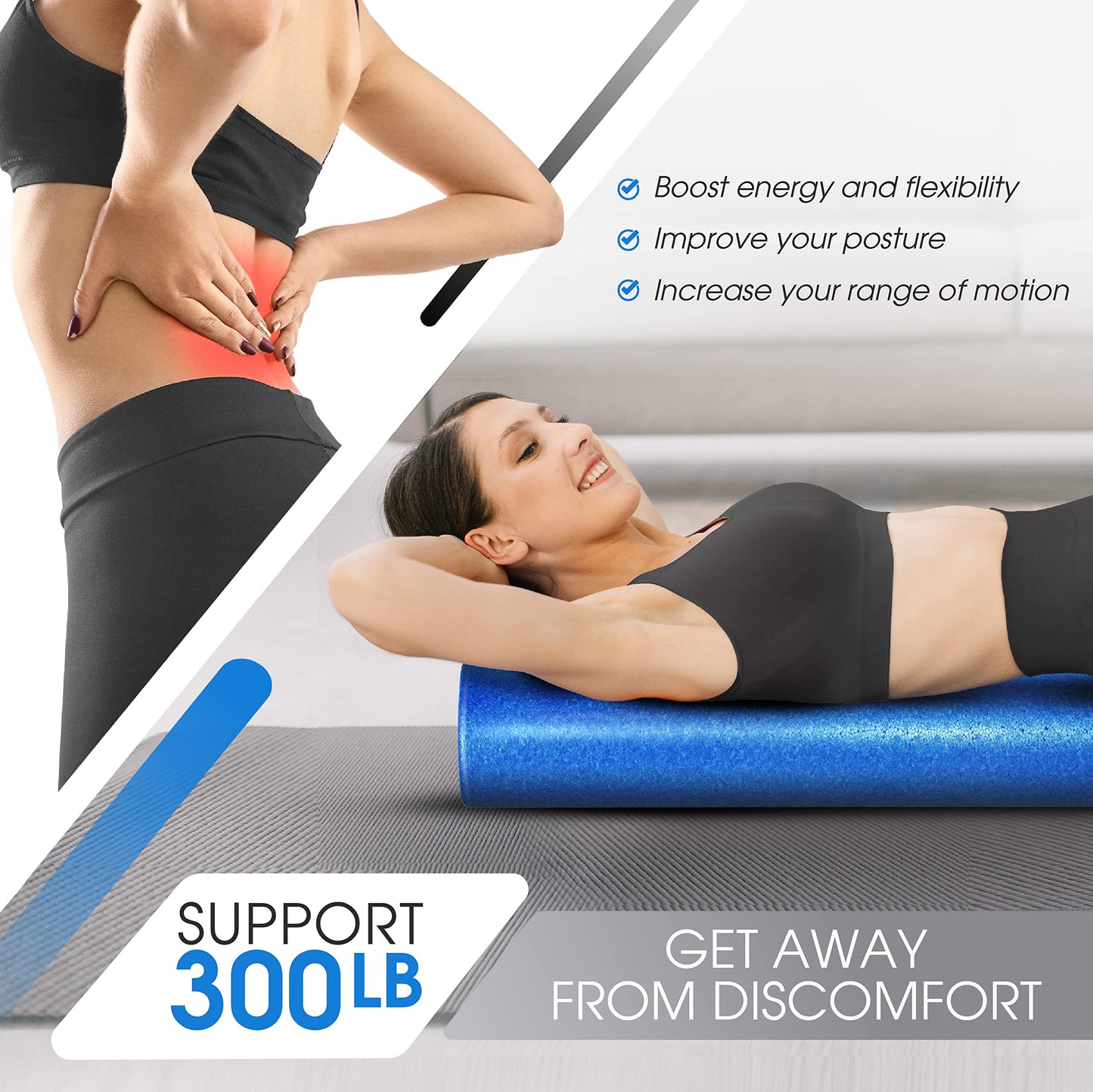 Yes4All High-Density EPP Round Back Roller Foam, Exercise Foam Roller for Yoga, Pilates & Stretching - 12, 18, 24, 36 inch