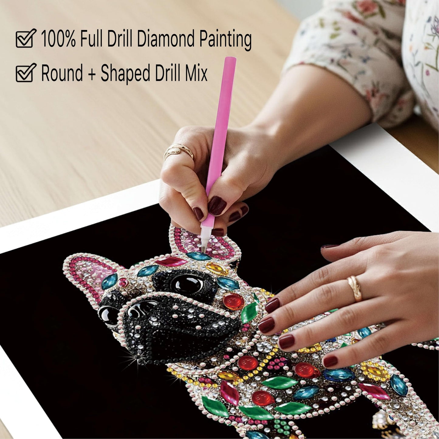 ZenPhyralis French Bulldog Diamond Painting Kit for Adults, 12x12 Full Drill Art with Resin & Special Shaped Gems, Frenchie Gift, Desk or Wall Decor