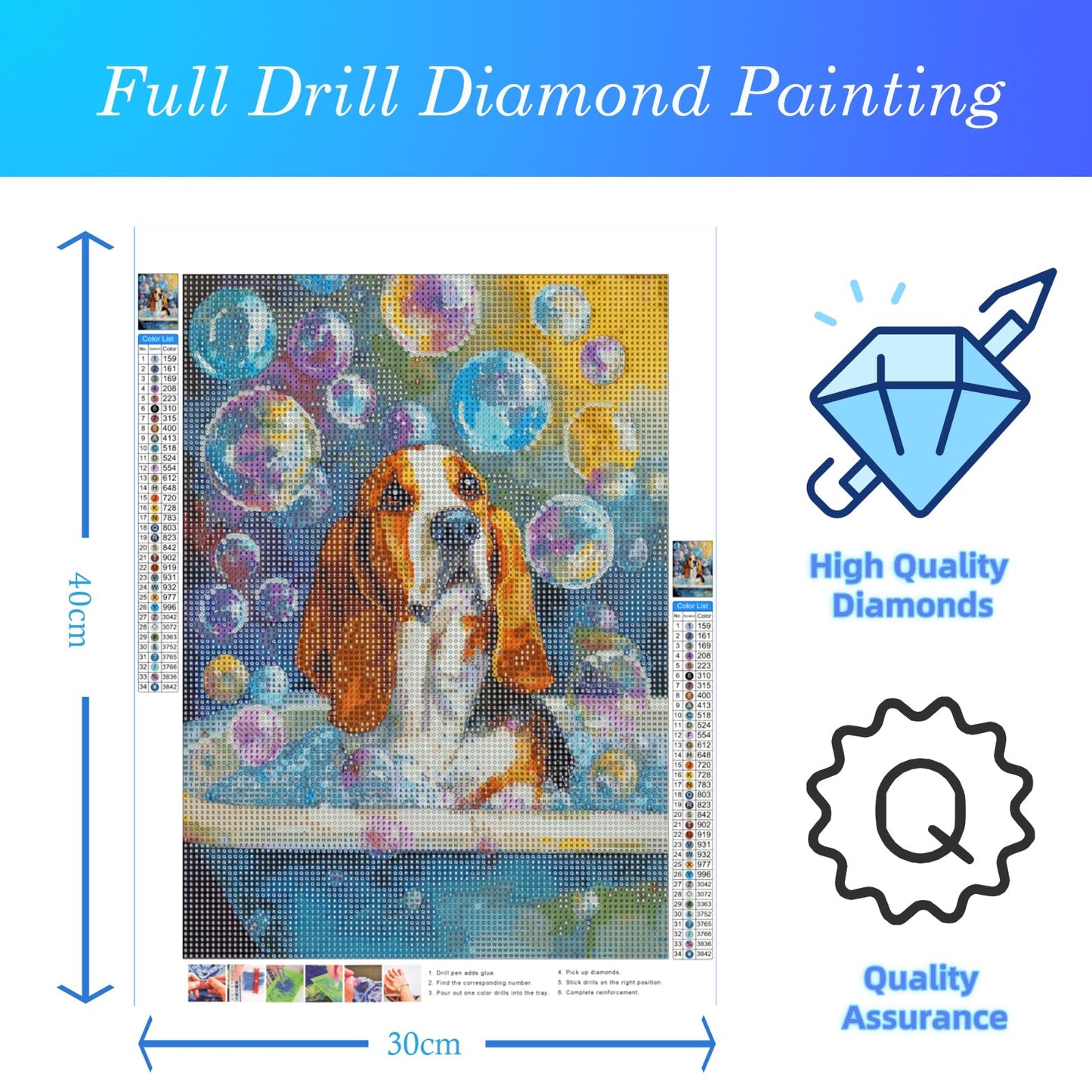 CDYCNXZ Basset Hound Dog 5D Diamond Painting for Adults, Dog in Bathtub Full Round Drill Diamond Art for Beginners Gem Painting Crafts Bathroom Wall Decor 12x16 inch