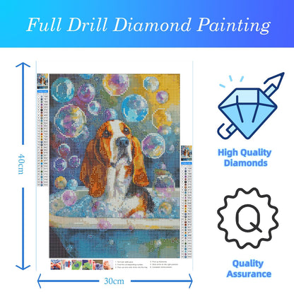CDYCNXZ Basset Hound Dog 5D Diamond Painting for Adults, Dog in Bathtub Full Round Drill Diamond Art for Beginners Gem Painting Crafts Bathroom Wall Decor 12x16 inch