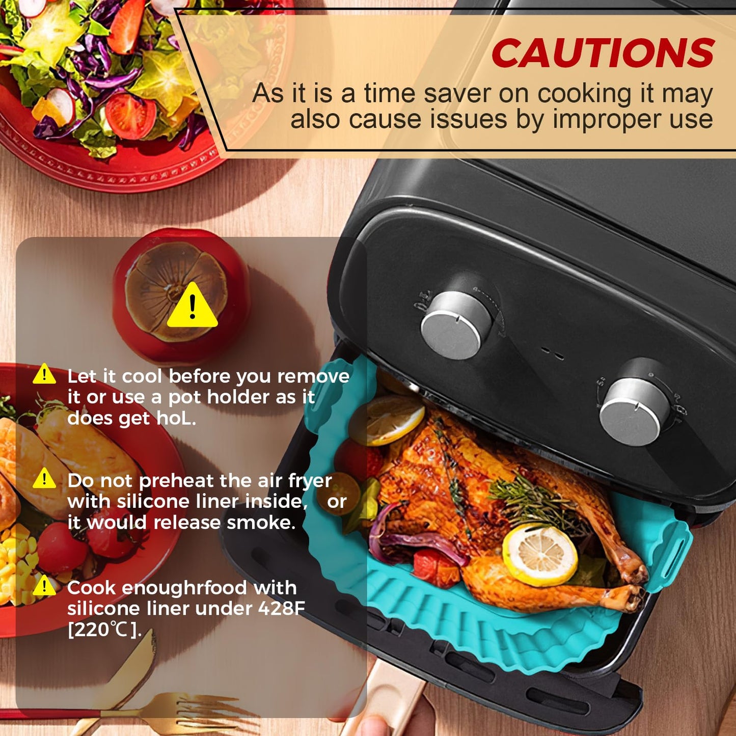 Buauty 3 Pack Air Fryer Silicone Liners 8inch Air Fryer Silicone Pot Reusable Food Grade Silicone Airfryer Liners Baking Basket Accessories Replacement of Flammable Disposable Parchment Paper