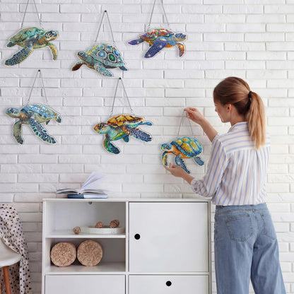 Xuhal 6 Pcs Sea Turtle Special Shape Diamond Art Kits for Adults 5D Diamond Painting Kits for Beginner DIY Hanging Pendant Ornament Crystal Paint Arts and Crafts Set for Home Wall Decor