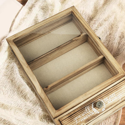 11" x 16" Shadow Box Display Case & Shadow Box Frame - Wooden Wedding Shadow Box with High-Definition Glass, Removable Shelves, Drawer and Linen Lining, for Preserving Photos, Flowers and Keepsakes