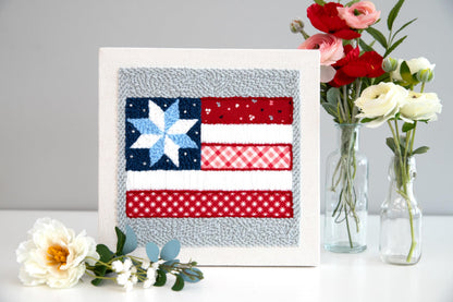 Kimberbell Stars & Stripes Forever Punch Needle Kit – Complete Patriotic Craft Set with Tool, Yarn, Hoop, Monks Cloth, Appliqués & Rhinestones – DIY Punch Needle Plus Kit with Video Tutorials