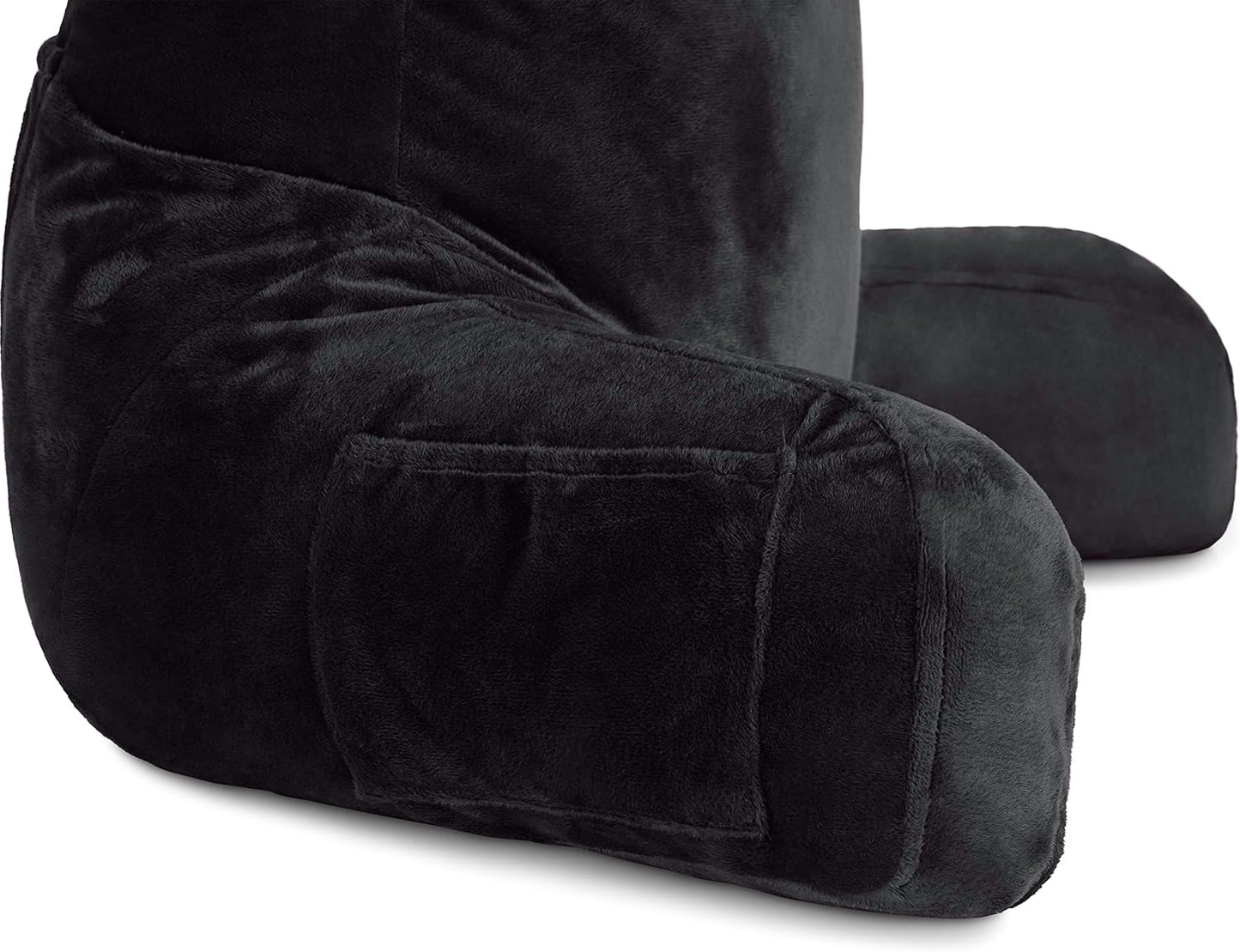 Husband Pillow Black, Original Reading Pillow in Bed Rest Chair, Shredded Memory Foam Large Lounge Cushion Adult