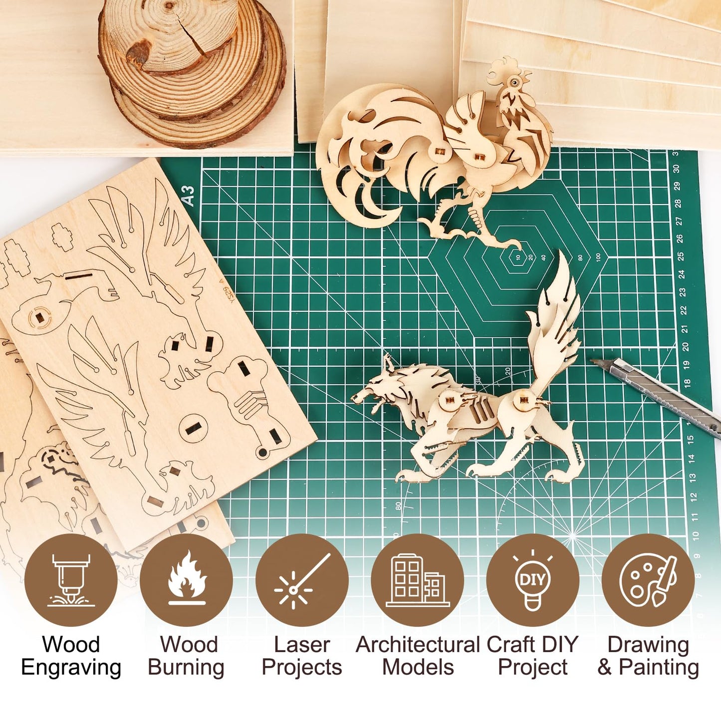 MITINU 30 Pack Basswood Sheets for Crafts,12"x12"x1/8" 3mm Thick Plywood Sheets with Smooth Surfaces-Unfinished Squares Wood Boards for Laser Cutting, Wood Burning, Architectural Models, Staining