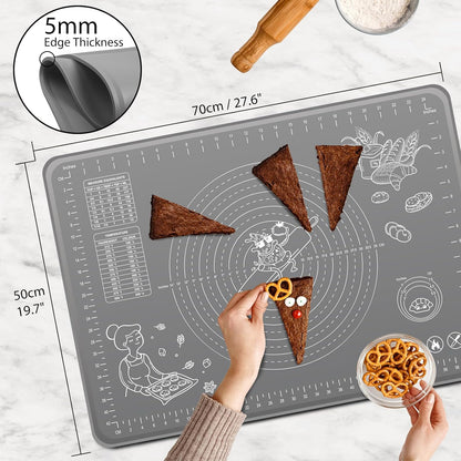 Silicone Pastry Mat Extra Thick Non-stick Baking Mat, 28" x 20" with Measurements for Rolling Dough, Kneading, Counter