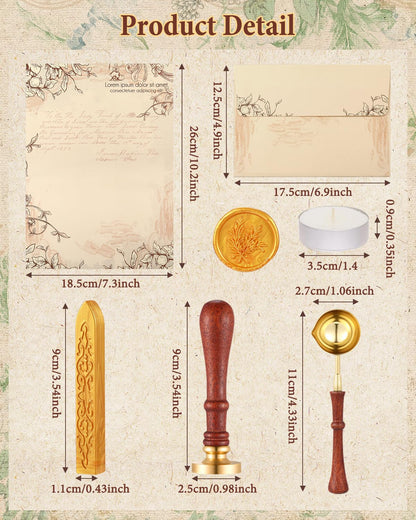 Comealltime 73Pcs Vintage Paper and Envelopes Set, 30 Stationary Letter and Envelopes, 8 Wax Seal Sticks, Wax Spoon, Rosemary Stamp and 2 Tea Candles for Wedding Party Invitation Love Xmas Letter