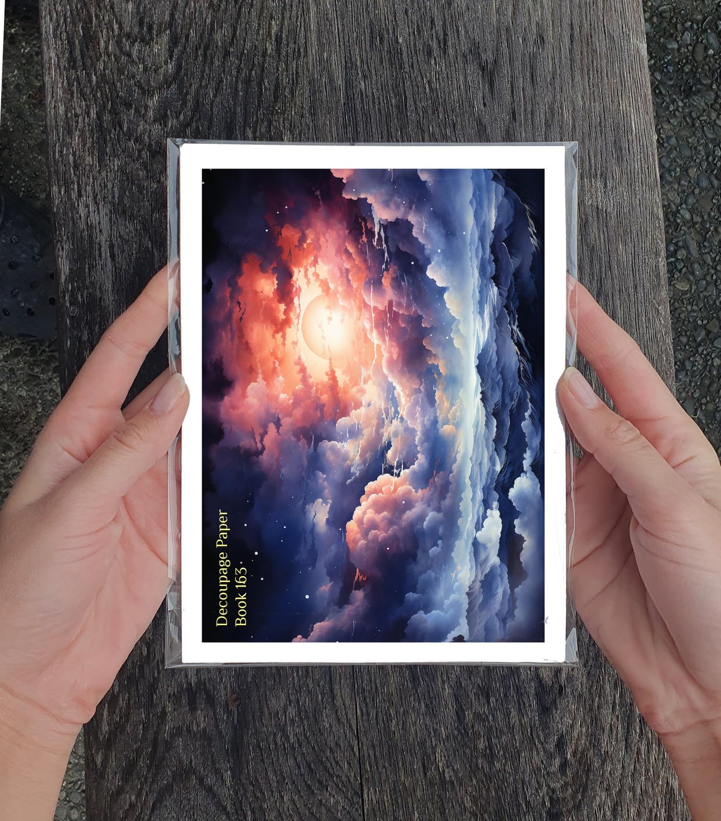 Decoupage Paper Pack (35 Sheets 6"x8") Stunning Sunsets and Night Skies Over Mountains and Oceans FLONZ Vintage Illustration Pictures Cards for Decoupage, Craft and Scrapbooking