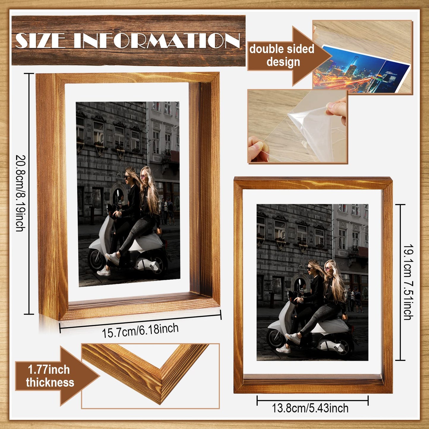 Yalikop 2 Pcs 5 x 7 Floating Picture Frames Wooden Pressed Flower Frame Double Acrylic Rustic Artwork Wall and Tabletop Display Photo, Gift for Family Friends Wedding DIY Gifts