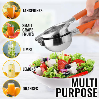 Zulay Lemon Squeezer Stainless Steel with Premium Heavy Duty Solid Metal Squeezer Bowl (Black Grip, Large)