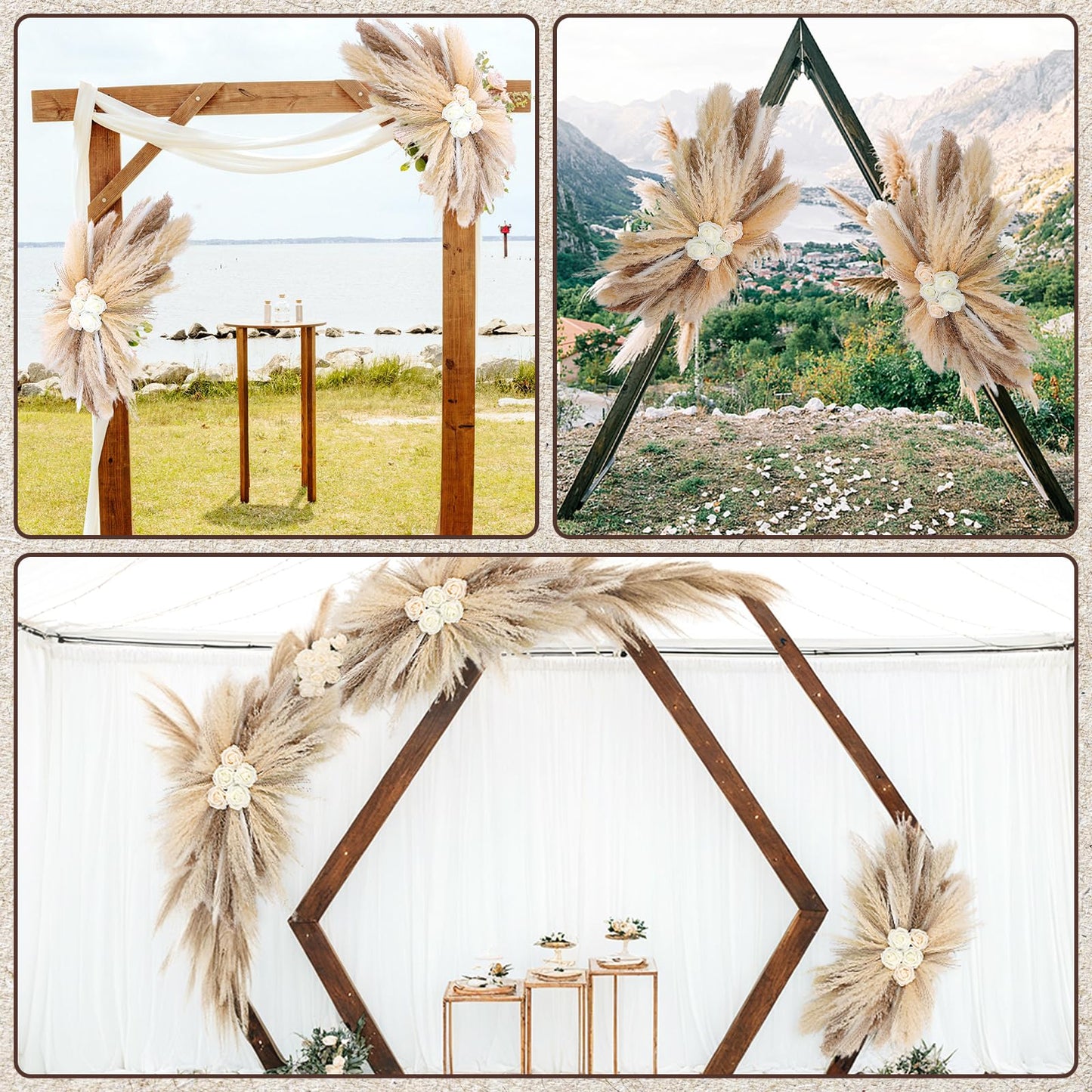 36-38" Large Pampas Grass Wall Decor, DIY Artificial Roses & Natural Dried Boho Hanging Flowers for Wall, Mirror, Wedding Arch, Entryway Decor, Gift, Requires Assembly & Easy Install