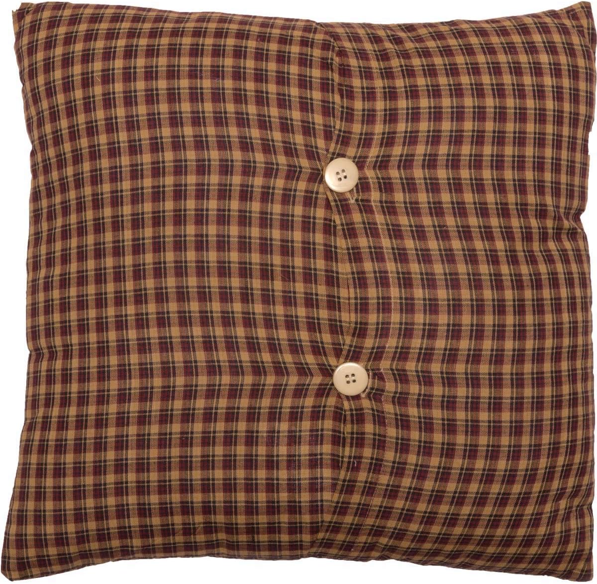 VHC Brands Patriotic Patch Plaid Cotton Bedding Square Pillow, 16x16 Filled, Deep Red, 1 Count