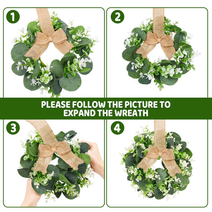 10PCS Eucalyptus Candle Rings Wreaths, Artificial Greenery Faux Kitchen Cabinet Wreath,Spring Wreath with Burlap Ribbon, Pillar Candle Holder Wreath for Porch Wall Window Farmhouse Wall Home Decor