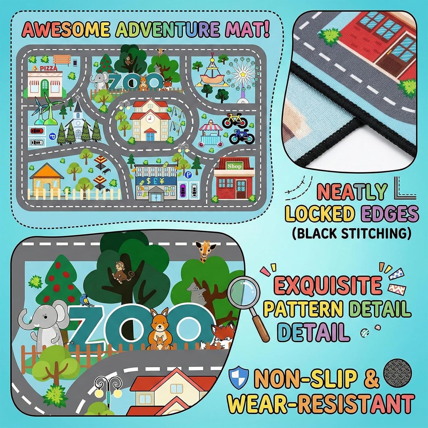 2.5x4 Car Rug Play Mat - Road Rug for Kids Boys Room, Fun Race Track Traffic Road Carpet for Boys Playmat Educational
