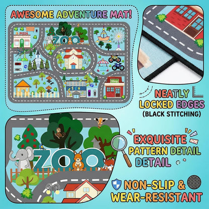 2.5x4 Car Rug Play Mat - Road Rug for Kids Boys Room, Fun Race Track Traffic Road Carpet for Boys Playmat Educational