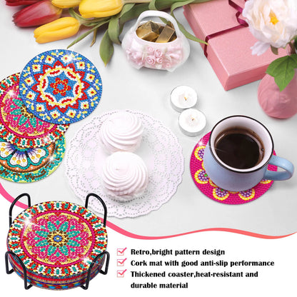 Billbotk 8 Pieces Diamond Painting Coasters Kit with Holder, Diamond Art Coasters, Arts and Crafts for Adults, Small Diamond Craft Kits for Beginners