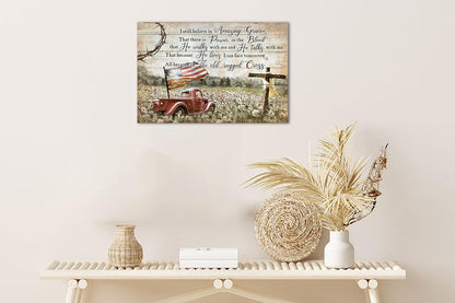 Farmhouse Wall Art, Red Truck Pictures with Inspirational Quotes, Vintage Truck Canvas Prints 12x18 Inch