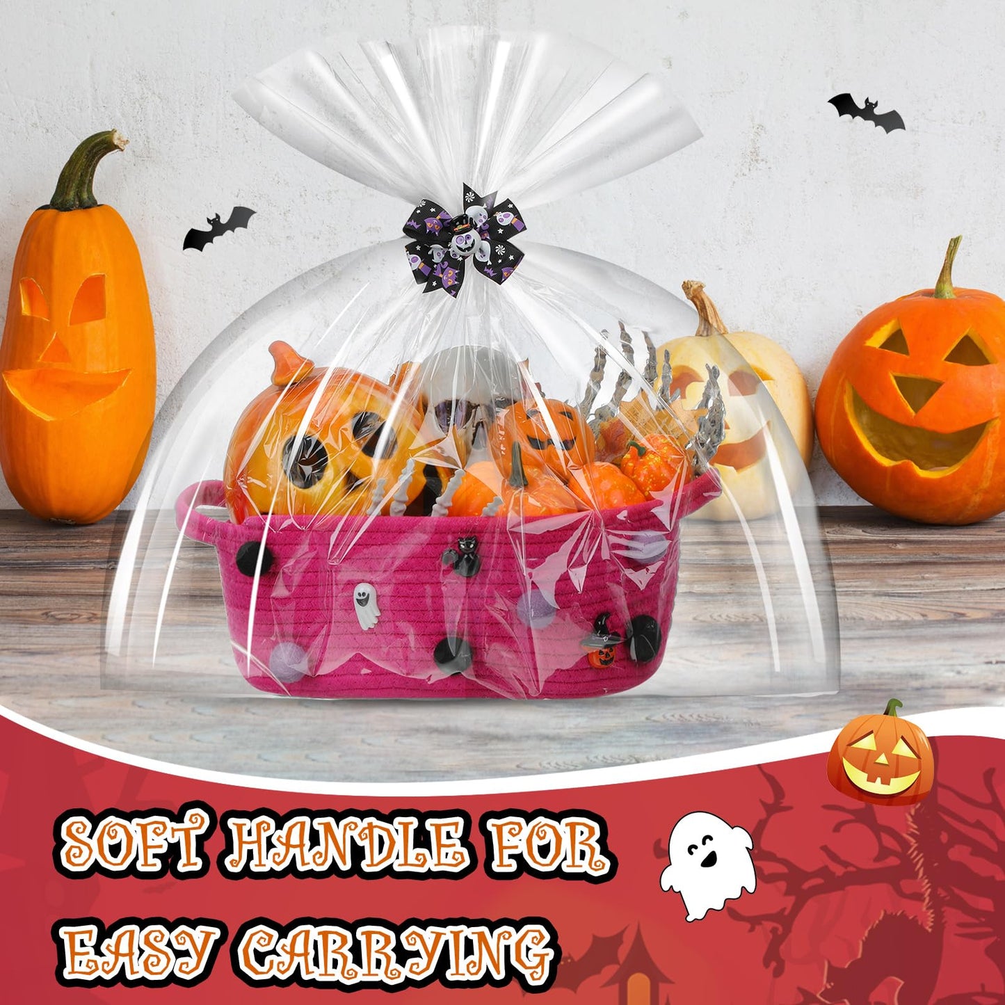 Teenyyou Halloween Gifts Basket Empty, 12" x 8" x 5" Woven Rope Basket with Gift Wrap Bag and Bow Clip for Halloween Party Gift Wrapping Decorations(Plum Red)