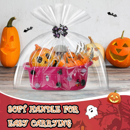 Teenyyou Halloween Gifts Basket Empty, 12" x 8" x 5" Woven Rope Basket with Gift Wrap Bag and Bow Clip for Halloween Party Gift Wrapping Decorations(Plum Red)