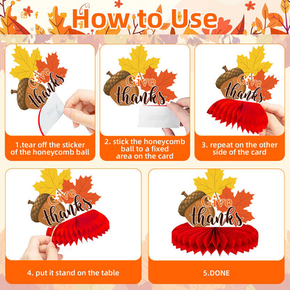 9 Pieces Thanksgiving Honeycomb Centerpieces Table Decor, Turkey Pumpkin Cornucopia Harvest Fall Party Table Topper Ornaments Signs, Fun Autumn Holiday Decorations