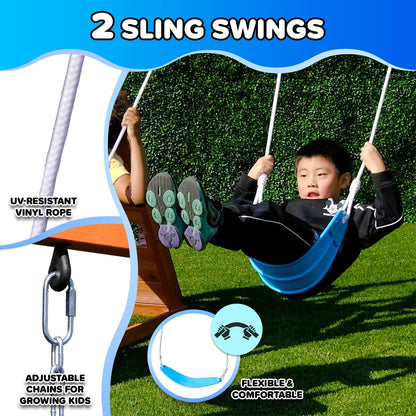Sportspower Outdoor Grand Teton Cedar Wooden Swing Playset: 2 Swings, Fort, Sandbox, Ladder, 6ft Slide & Ground Anchor Kit