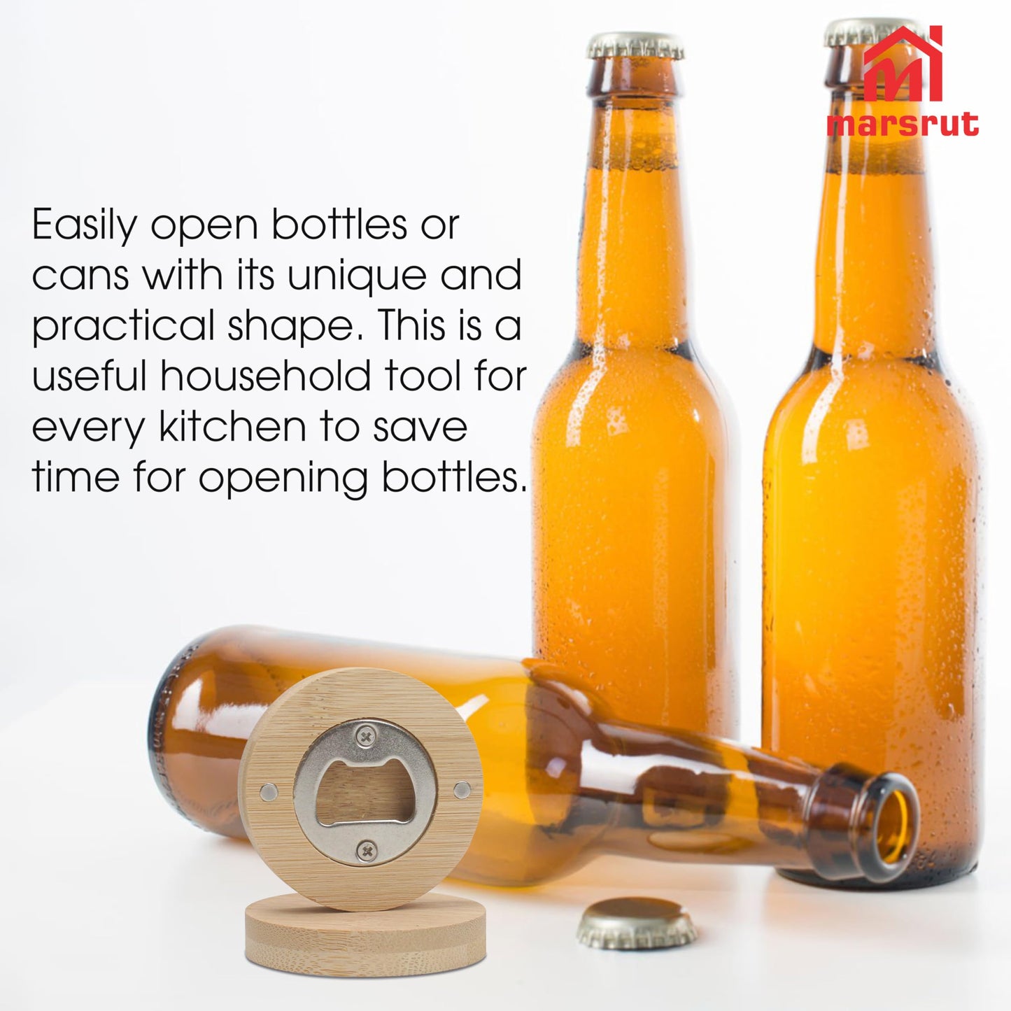 30pcs Bamboo Bottle Opener, Wood Bulk Wooden Openers, Fridge Magnet Round Beer Opener, 2.6" Magnetic Sticker for DIY Bar Decoration Refrigerator Coaster Gift Guest Lover Wedding Kitchens Home Parties